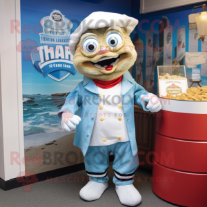 nan Fish And Chips mascot costume character dressed with a Overalls and Cufflinks
