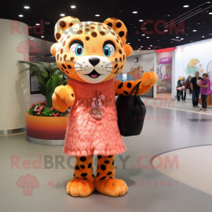 Peach Leopard mascot costume character dressed with a Cover-up and Clutch bags