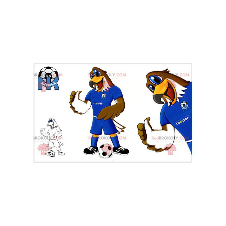 Hnědý a bílý orel maskot v oblečení fotbalisty - Redbrokoly.com Hnědý a bílý orel maskot v oblečení fotbalisty - Redbrokoly.com