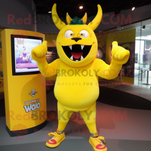 Geel Demon mascotte kostuum...