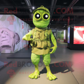 Lime Green Commando mascot costume character dressed with a Swimwear and Necklaces