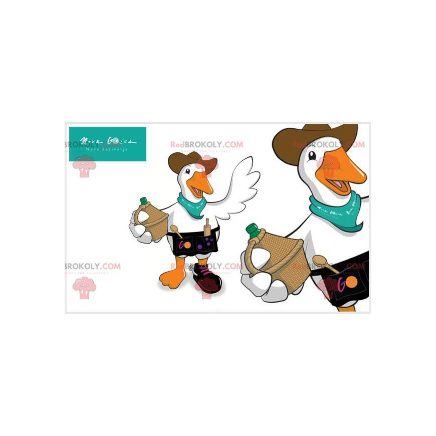 Duck goose mascot with a hat and utensils - Redbrokoly.com