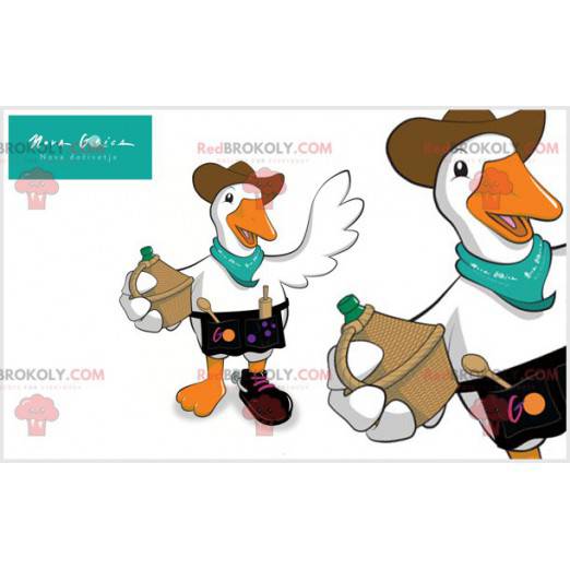 Mascote ganso pato com chapéu e utensílios - Redbrokoly.com