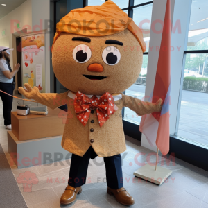 Rust Fried Rice mascot costume character dressed with a Dress Shirt and Bow ties