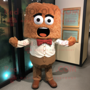 Rust Fried Rice mascot costume character dressed with a Dress Shirt and Bow ties