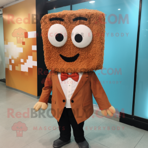 Rust Fried Rice mascot costume character dressed with a Dress Shirt and Bow ties
