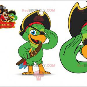 grøn papegøje maskot med øjenlap og hat - Redbrokoly.com