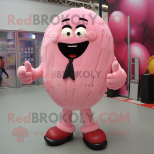 Pink Meatballs mascot costume character dressed with a Suit and Foot pads