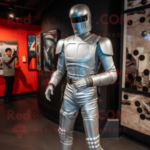 Silver Gi Joe mascot costume character dressed with a Jeggings and Wallets