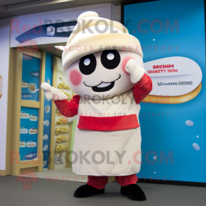 Cream Sushi mascot costume character dressed with a Playsuit and Beanies