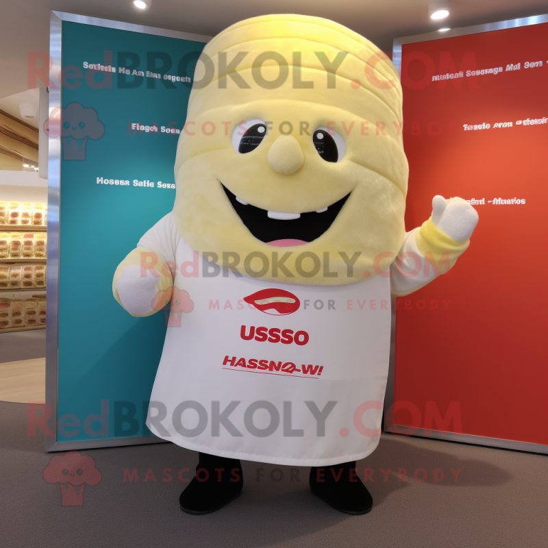 Cream Sushi mascot costume character dressed with a Playsuit and Beanies Cream Sushi mascot costume character dressed with a Playsuit and Beanies
