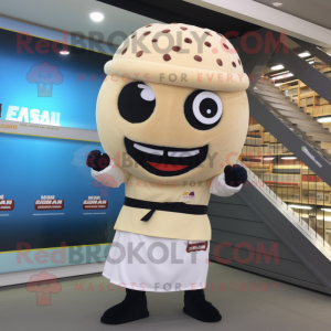 Cream Sushi mascot costume character dressed with a Playsuit and Beanies