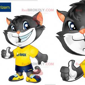 Gray and white cat mascot in sportswear - Redbrokoly.com