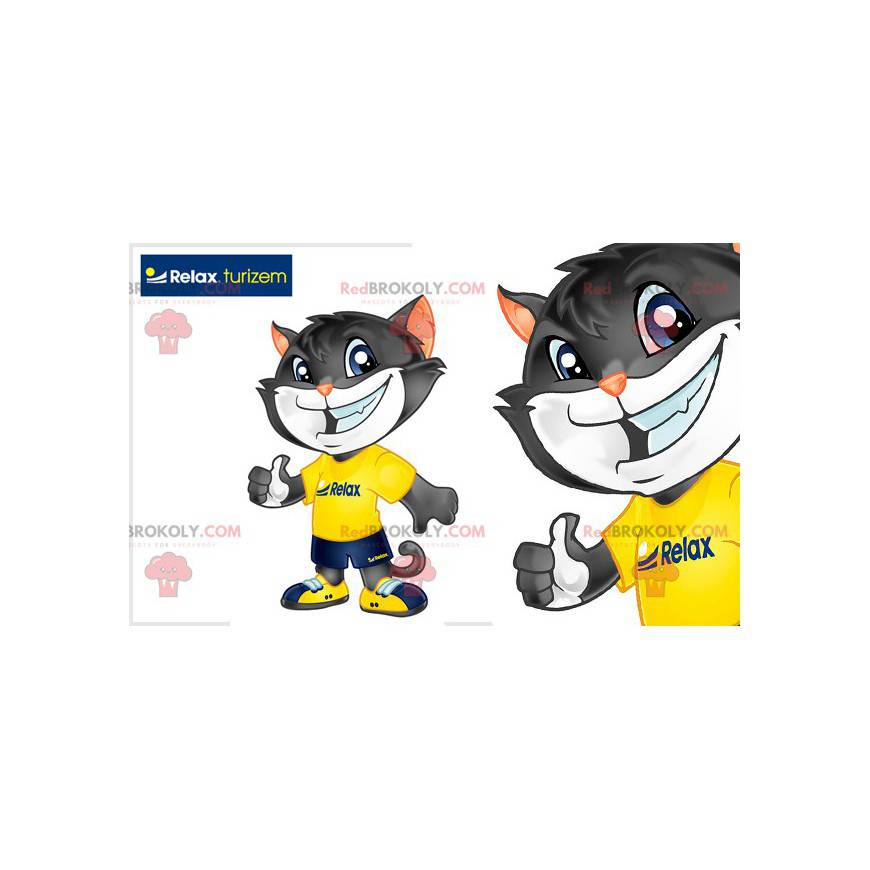 Szary i biały kot maskotka w odzieży sportowej - Redbrokoly.com