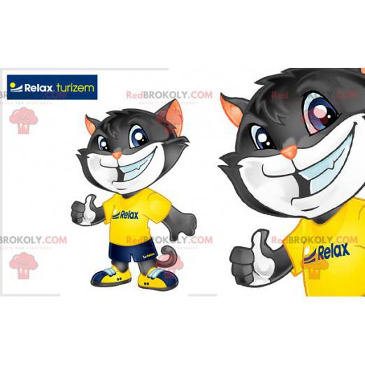 Grå og hvit kattemaskot i sportsklær - Redbrokoly.com