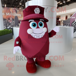 Maroon Engagement Ring mascot costume character dressed with a Overalls and Foot pads