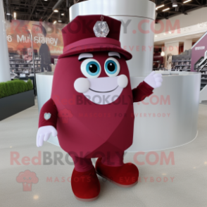 Maroon Engagement Ring mascot costume character dressed with a Overalls and Foot pads