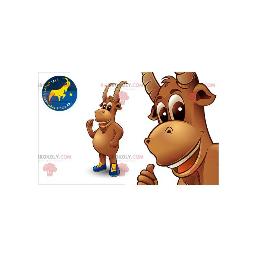 Maskot hnědého kozího kamzíka s rohy - Redbrokoly.com Maskot hnědého kozího kamzíka s rohy - Redbrokoly.com