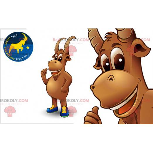 Braunes Ziegengämsenmaskottchen mit Hörnern - Redbrokoly.com