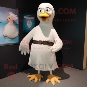 Cream Seagull mascot costume character dressed with a V-Neck Tee and Cummerbunds