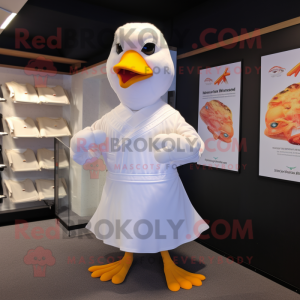 Cream Seagull mascot costume character dressed with a V-Neck Tee and Cummerbunds