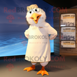 Cream Seagull mascot costume character dressed with a V-Neck Tee and Cummerbunds