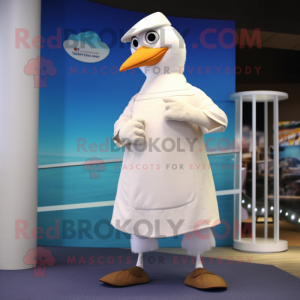 Cream Seagull mascot costume character dressed with a V-Neck Tee and Cummerbunds