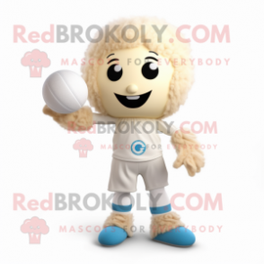 Cream Volleyball Ball mascot costume character dressed with a Capri Pants and Mittens