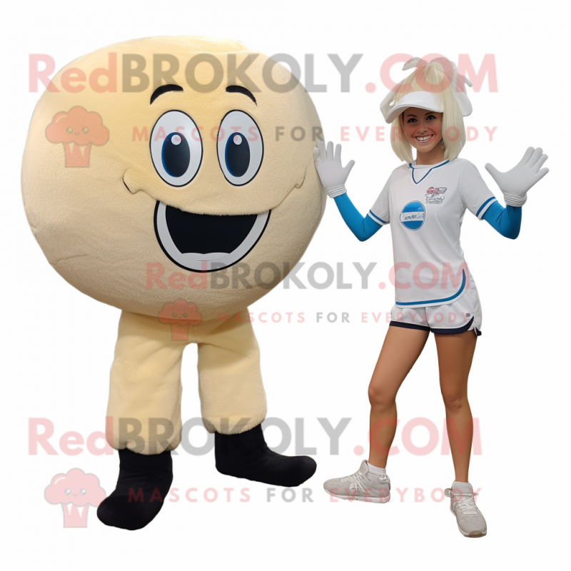 Cream Volleyball Ball mascot costume character dressed with a Capri Pants and Mittens Cream Volleyball Ball mascot costume character dressed with a Capri Pants and Mittens