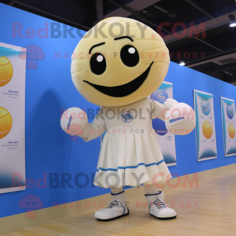 Cream Volleyball Ball mascot costume character dressed with a Capri Pants and Mittens Cream Volleyball Ball mascot costume character dressed with a Capri Pants and Mittens