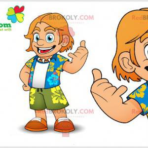 Surfer holidaymaker mascot with a floral shirt - Redbrokoly.com