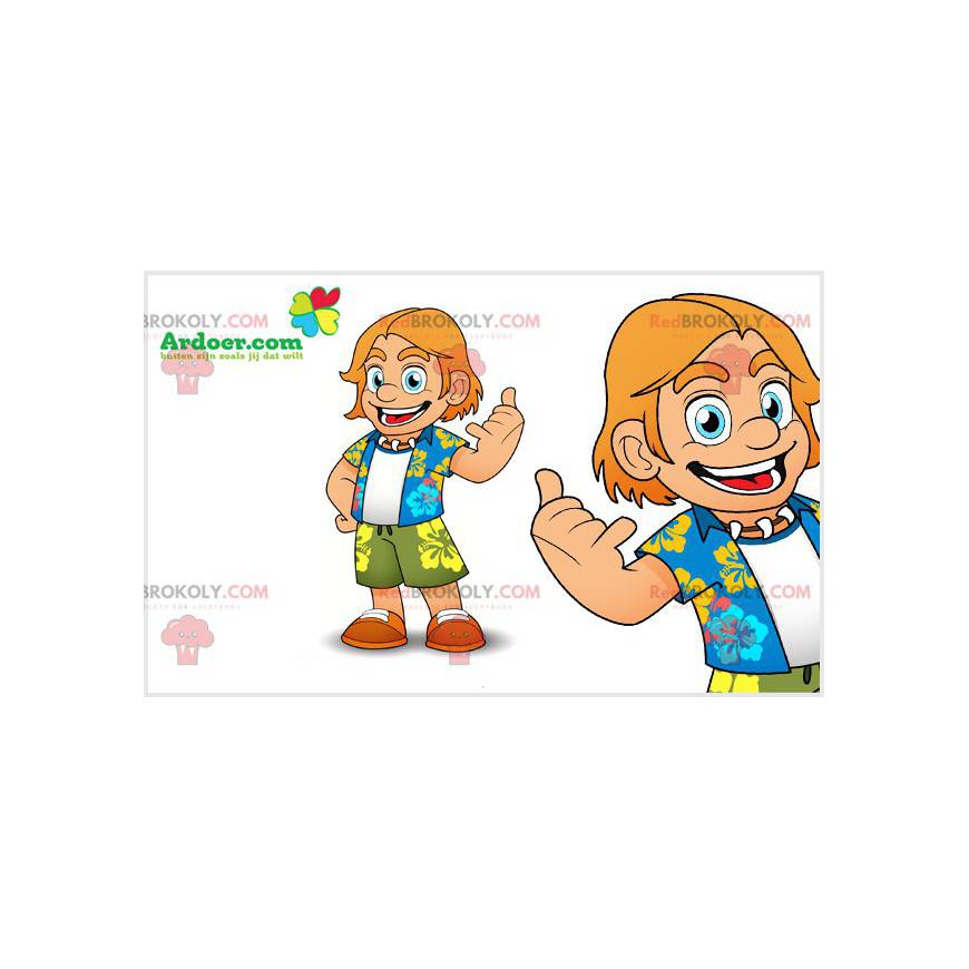 Maskot surfaře rekreantů s květinovou košilí - Redbrokoly.com Maskot surfaře rekreantů s květinovou košilí - Redbrokoly.com