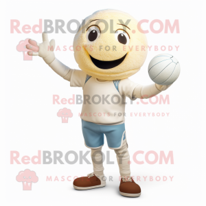 Cream Volleyball Ball mascot costume character dressed with a Capri Pants and Mittens