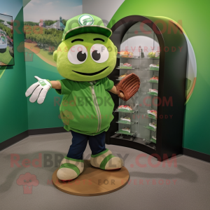 Green Baseball Glove mascot costume character dressed with a Mom Jeans and Coin purses