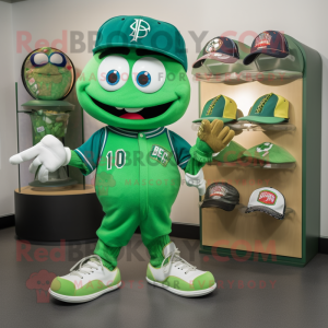 Green Baseball Glove mascot costume character dressed with a Mom Jeans and Coin purses