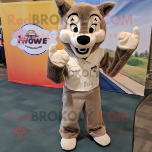 Tan Say Wolf mascot costume character dressed with a Jeggings and Shoe clips