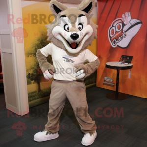 Tan Say Wolf mascot costume character dressed with a Jeggings and Shoe clips