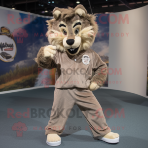 Tan Say Wolf mascot costume character dressed with a Jeggings and Shoe clips