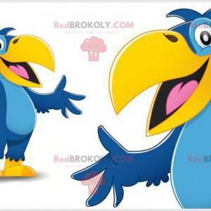 Mascote papagaio gigante azul e amarelo - Redbrokoly.com