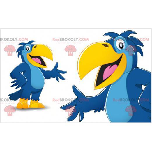 Mascote papagaio gigante azul e amarelo - Redbrokoly.com