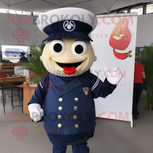 Navy Pepper mascot costume character dressed with a Poplin Shirt and Headbands