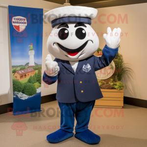 Navy Pepper mascot costume character dressed with a Poplin Shirt and Headbands