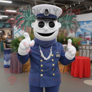Navy Pepper mascot costume character dressed with a Poplin Shirt and Headbands