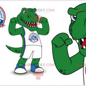 Mascote de dinossauro verde feroz e intimidante - Redbrokoly.com