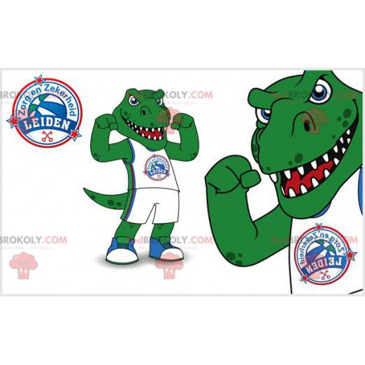 Mascote de dinossauro verde feroz e intimidante - Redbrokoly.com