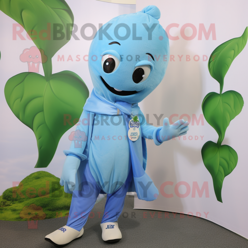 Sky Blue Beanstalk mascot costume character dressed with a Trousers and Shoe laces Sky Blue Beanstalk mascot costume character dressed with a Trousers and Shoe laces