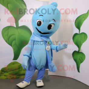 Sky Blue Beanstalk mascot costume character dressed with a Trousers and Shoe laces