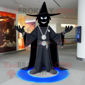 Black Magician mascot costume character dressed with a Bootcut Jeans and Necklaces
