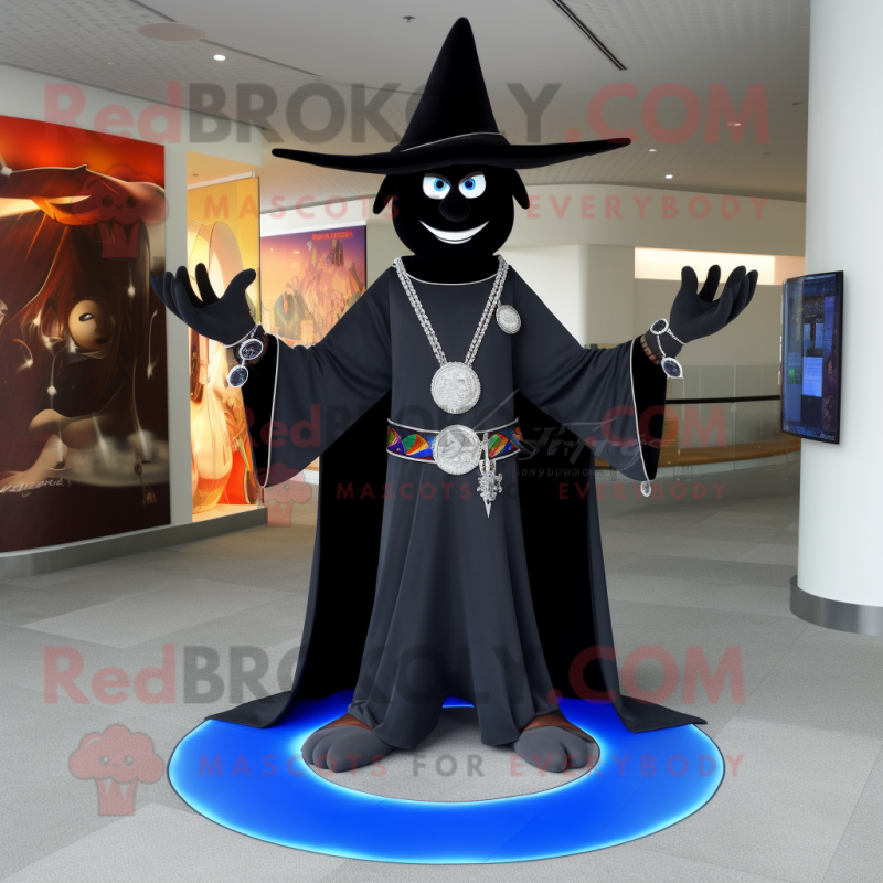 Black Magician mascot costume character dressed with a Bootcut Jeans and Necklaces