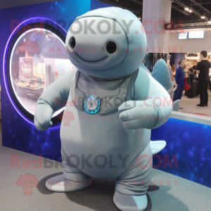 Gray Stellar'S Sea Cow mascot costume character dressed with a Bodysuit and Bracelet watches